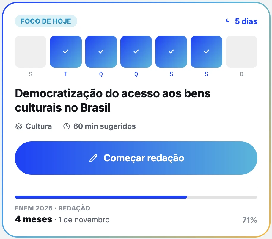 Card Foco de hoje do app RN1K