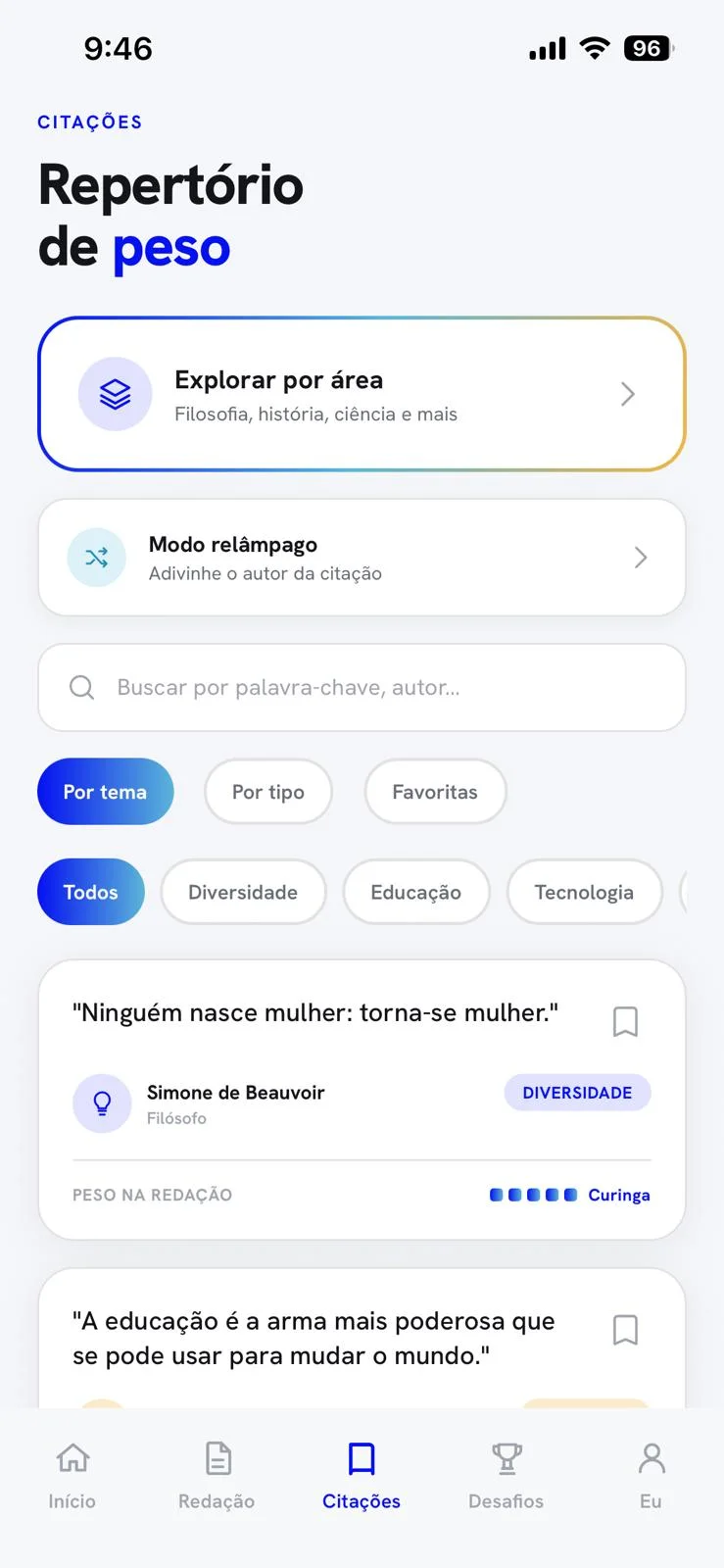 Tela de repertório de peso do app RN1K